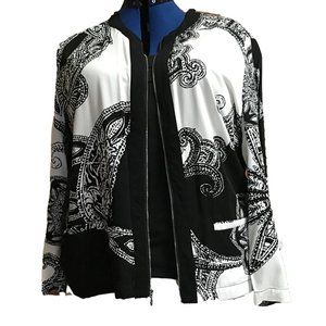 Womens Chico's Brand Size 3(XL) Black/White Zipper Front ¾ Sleeve Jacket